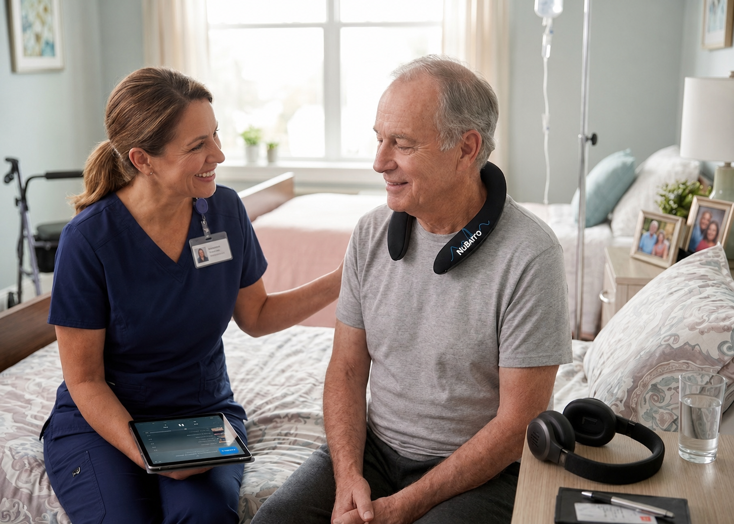 Clinician supporting patient during Rubato music-based intervention